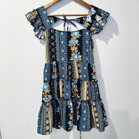 Floral Boho Dress with Ruffle Sleeves - Picture 1 of 15